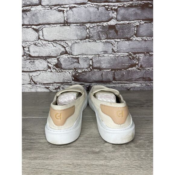 Cole Haan White Canvas Fabric Tan Penny Casual Slip On Shoes Women 6.5M US/37EU - Picture 4 of 16